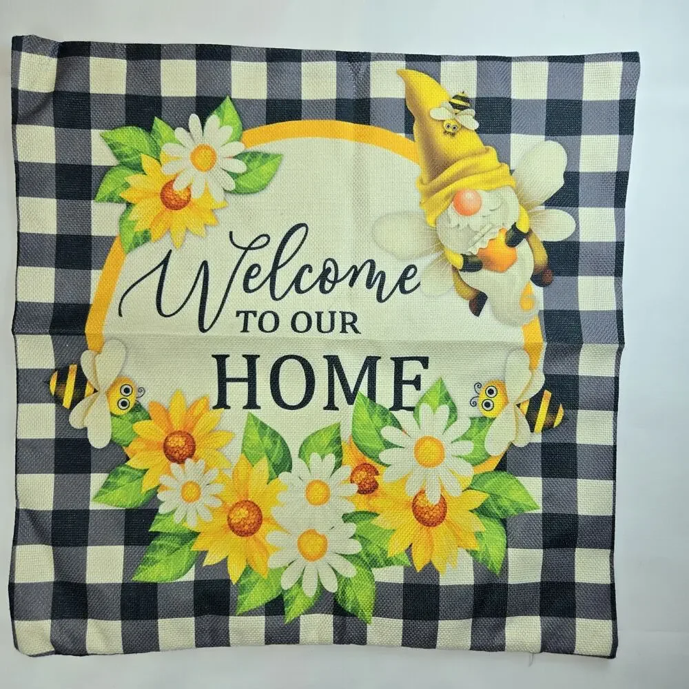 Lot of 3 Square Throw Pillow Covers Farmhouse Sunflower Gingham Black 18x18